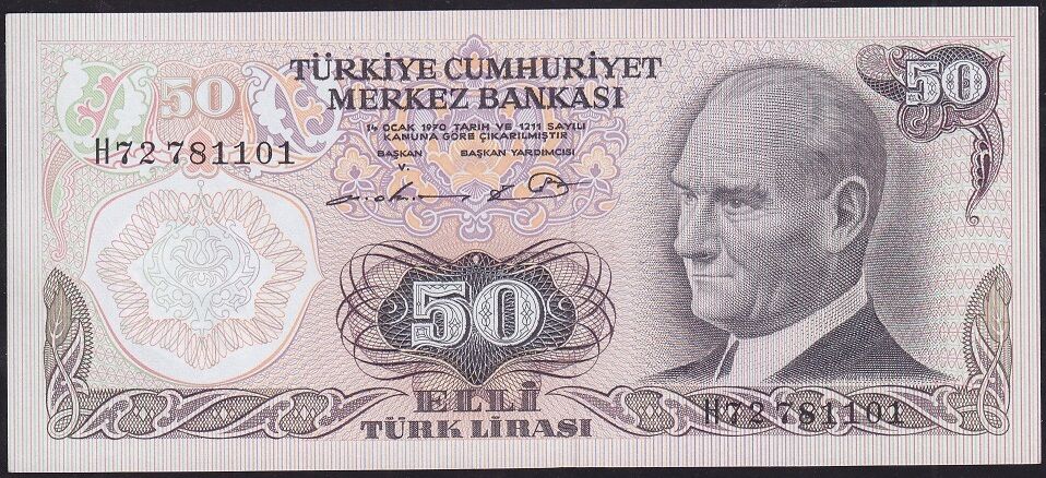 6.Emisyon 1.Tertip 50 Lira H72 781101 Çil