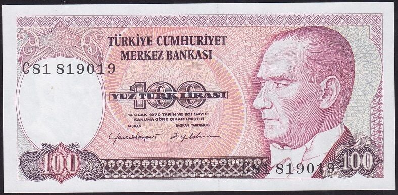 7.Emisyon 2.Tertip 100 Lira C81 819019 Ççt Çilaltı
