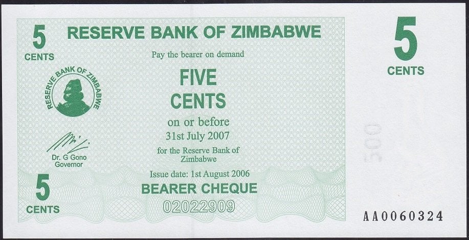 Zimbabwe 5 Cent 2007 ÇİL Pick 34