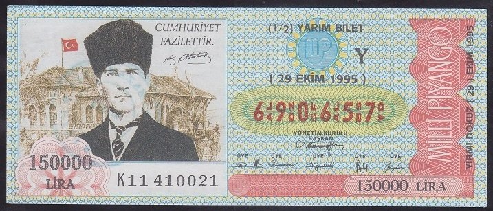 1995 29 EKİM YARIM BİLET Y SERİSİ