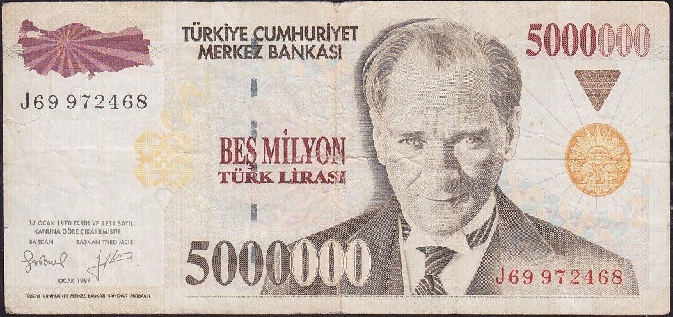7.Emisyon 5 000 000 Lira J69 972468 Temiz