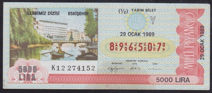 1989 29 OCAK YARIM BİLET Y  SERİSİ