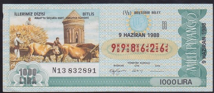 1988 9 HAZİRAN ÇEYREK BİLET R SERİSİ