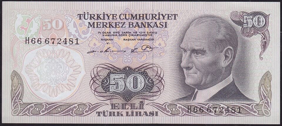 6.Emisyon 1.Tertip 50 Lira H66 672481 Çilaltı Çil
