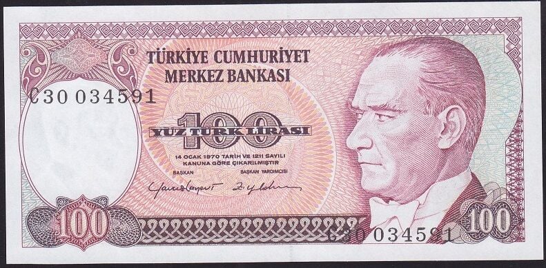 7.Emisyon 2.Tertip 100 Lira C30 034591 Çil