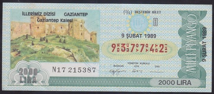 1989 9 ŞUBAT ÇEYREK BİLET H SERİSİ