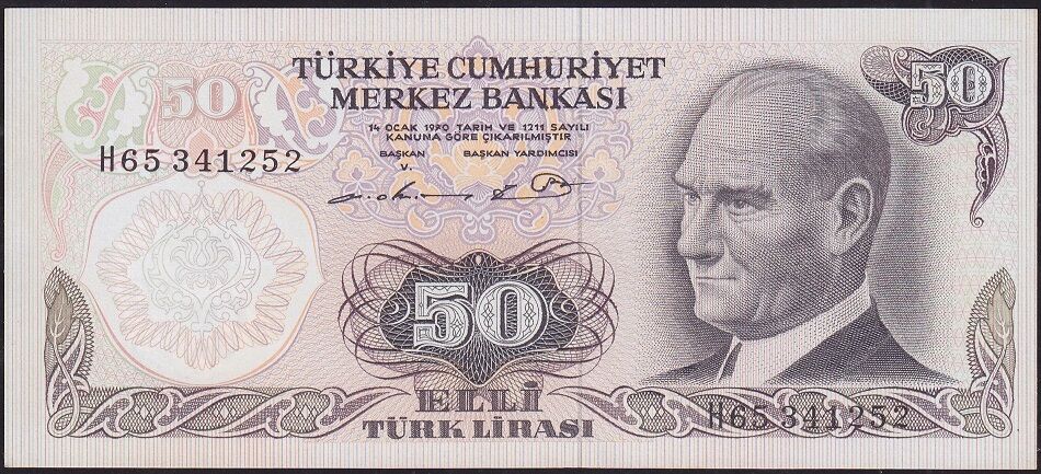 6.Emisyon 1.Tertip 50 Lira H65 341252 Çil