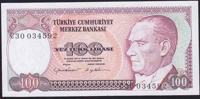7.Emisyon 2.Tertip 100 Lira C30 034592 Çil