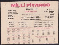 1984 29 KASIM PİYANGO LİSTESİ