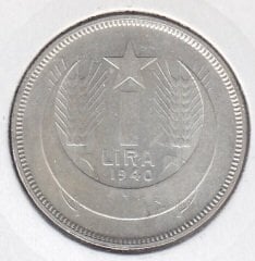 1940 Yılı 1 Lira Çilaltı Çil Gümüş