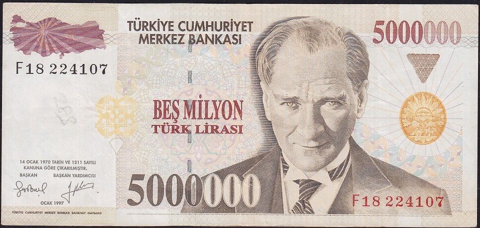 7.Emisyon 5 000 000 Lira F18 224107 Çok Temiz+