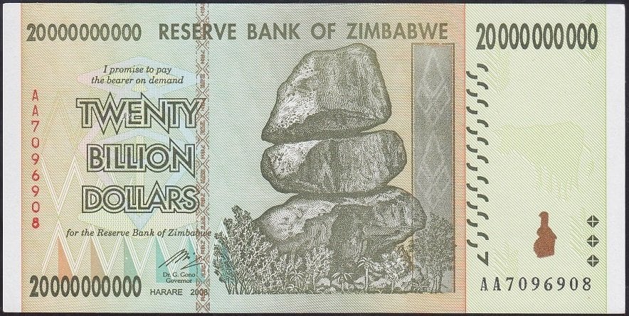 Zimbabwe 20 Milyar (20 000 000 000 ) Dolar 2008 ÇİL Pick 86