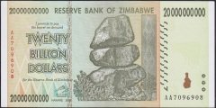 Zimbabwe 20 Milyar (20 000 000 000 ) Dolar 2008 ÇİL Pick 86