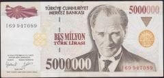 7.Emisyon 5 000 000 Lira I69 947089 Çok Çok Temiz+