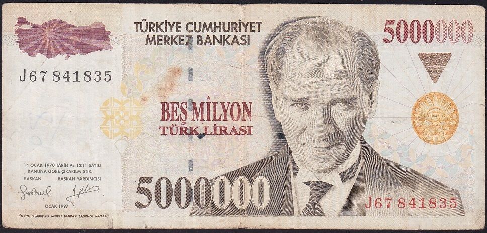 7.Emisyon 5 000 000 Lira J67 841835 Temiz