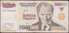 7.Emisyon 5 000 000 Lira J67 841835 Temiz