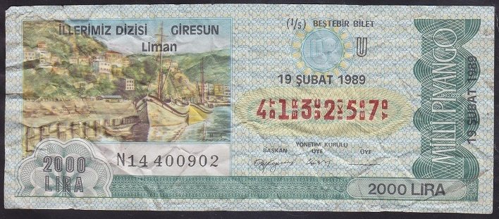 1989 19 ŞUBAT ÇEYREK BİLET U SERİSİ