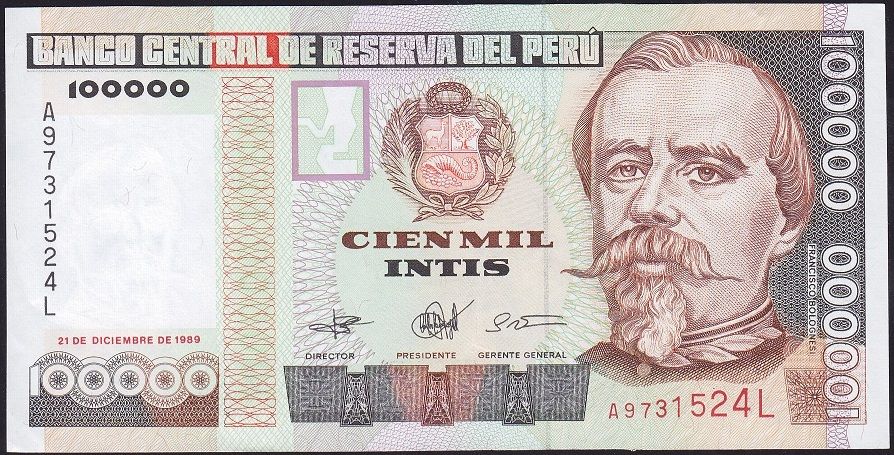 Peru 100.000 Intis 1989 Çilaltı