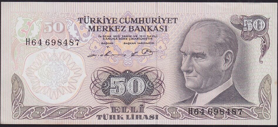 6.Emisyon 1.Tertip 50 Lira H64 698487 Çok Çok Temiz+