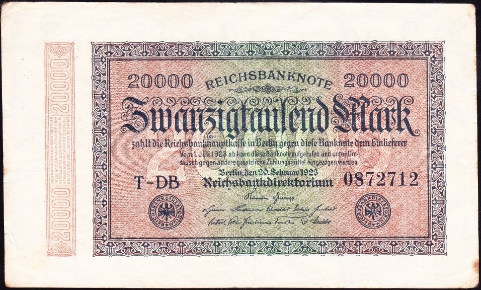 Almanya 20 000 Mark 1923 Çok Çok Temiz  ( Filigranı Kanca Yıldızlar ) 7 Rakam (R84f)