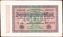 Almanya 20 000 Mark 1923 Çok Çok Temiz  ( Filigranı Kanca Yıldızlar ) 7 Rakam (R84f)