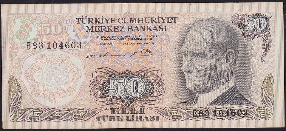 6.Emisyon 1.Tertip 50 Lira B83 104603 Çok Temiz