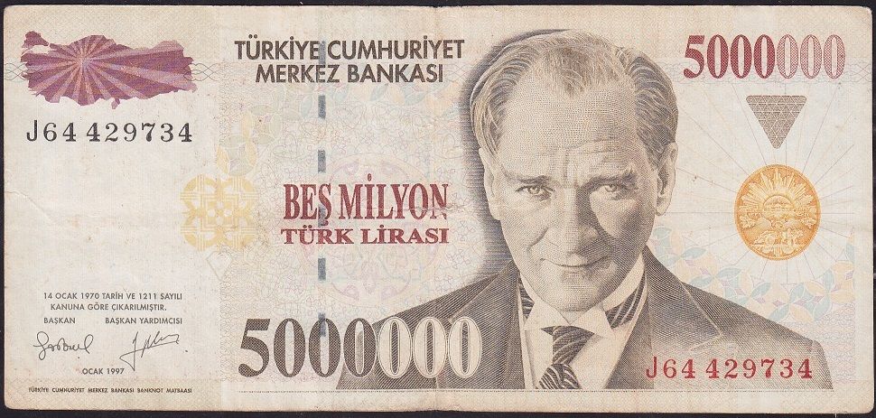 7.Emisyon 5 000 000 Lira J64 429734 Çok Temiz