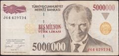 7.Emisyon 5 000 000 Lira J64 429734 Çok Temiz