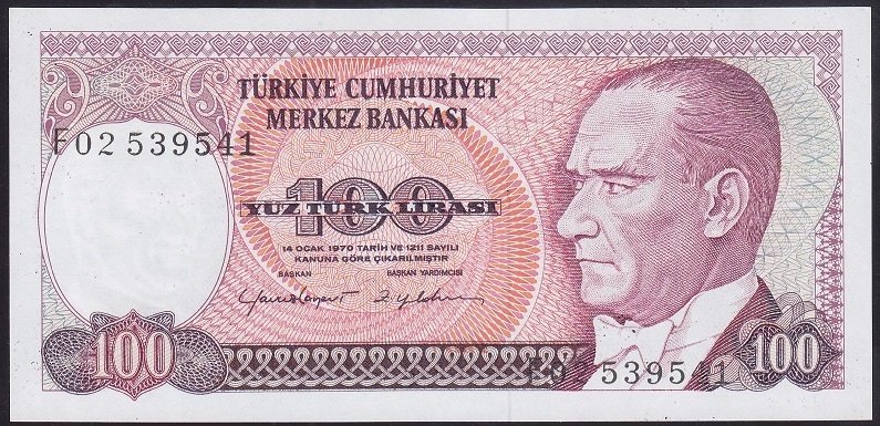 7.EMİSYON 2.TERTİP 100 LİRA F02 539541 ÇİL
