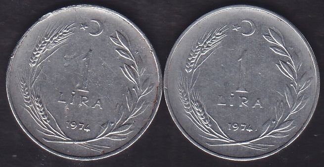 1974 Yılı 1 Lira (Ters Düz Takım)