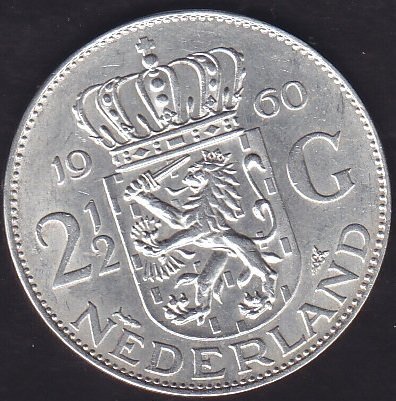 Hollanda 2.5 Gulden 1960 Gümüş (15 Gram )