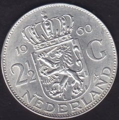 Hollanda 2.5 Gulden 1960 Gümüş (15 Gram )