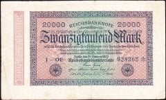 Almanya 20 000 Mark 1923 Çok Temiz + ( Filigranı Izgara ) 6 Rakam yıldızlı seri (R84g)