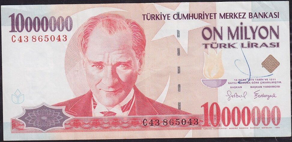 7.Emisyon 10 000 000 Lira C43 865043 Çok Temiz+