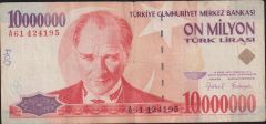 7.Emisyon 10 000 000 Lira A61 424195 Çok Temiz