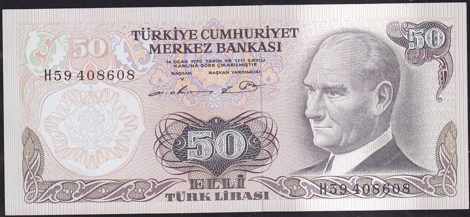 6.Emisyon 1.Tertip 50 Lira H59 408608 Çil