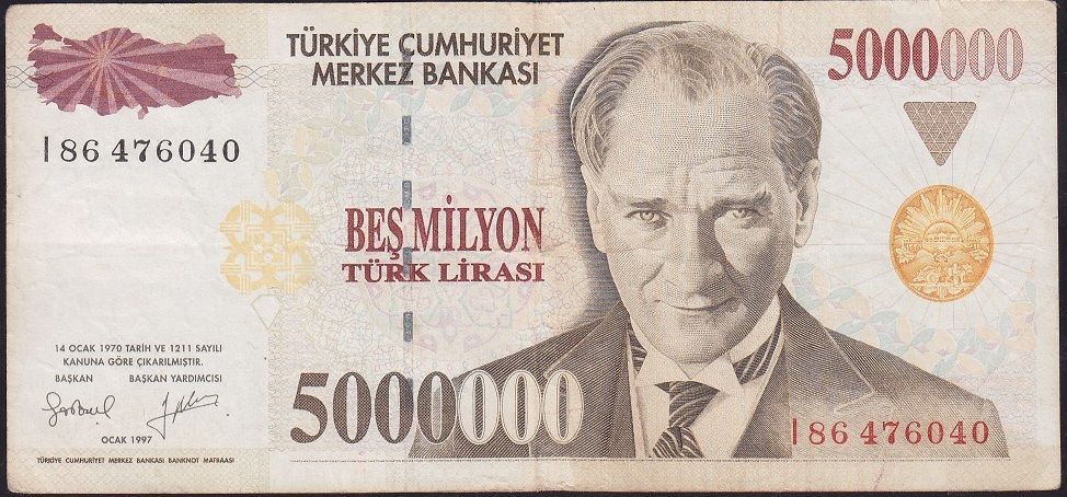 7.Emisyon 5 000 000 Lira I86 476040 Çok Temiz