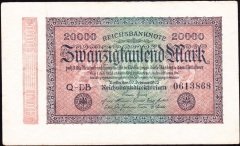 Almanya 20 000 Mark 1923 Çok Temiz + ( Filigranı Halkalar ) 7 Rakam  (R84c)