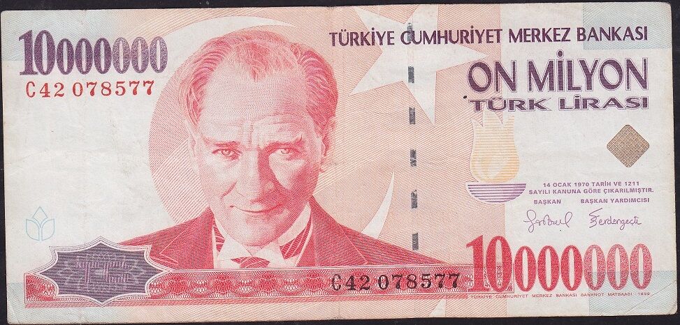 7.Emisyon 10 000 000 Lira C42 078577 Çok Temiz