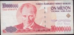 7.Emisyon 10 000 000 Lira C42 078577 Çok Temiz