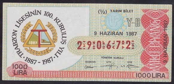 1987 19 HAZİRAN YARIM BİLET Y-B SERİSİ