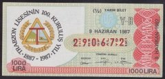 1987 19 HAZİRAN YARIM BİLET Y-B SERİSİ