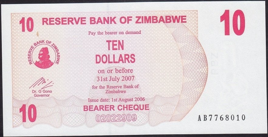 Zimbabwe 10 Dolar 2007 Çil Pick 39