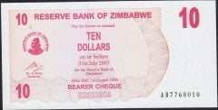Zimbabwe 10 Dolar 2007 Çil Pick 39