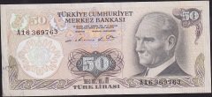 6.Emisyon 1.Tertip 50 Lira A16 369763 Çok Temiz+