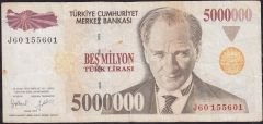7.Emisyon 5 000 000 Lira J60 155601 Temiz