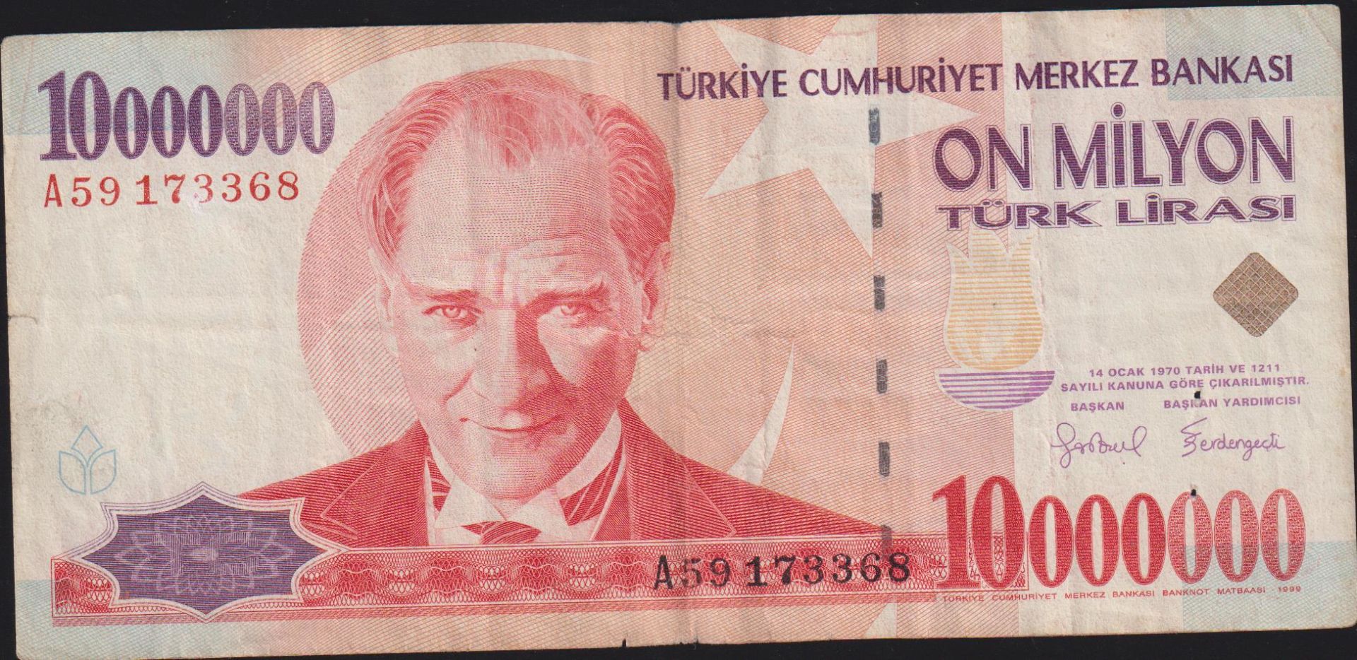 7.Emisyon 10 000 000 Lira A59 173368 Çok Temiz