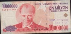 7.Emisyon 10 000 000 Lira A59 173368 Çok Temiz