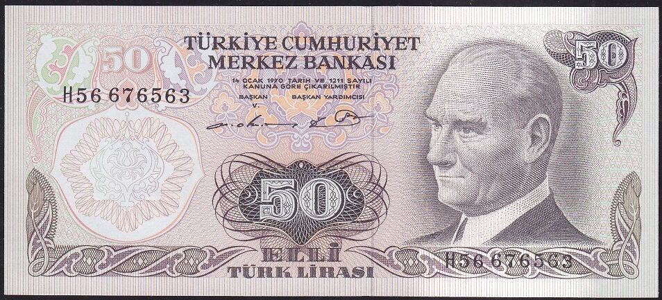 6.Emisyon 1.Tertip 50 Lira H56 676563 Çil