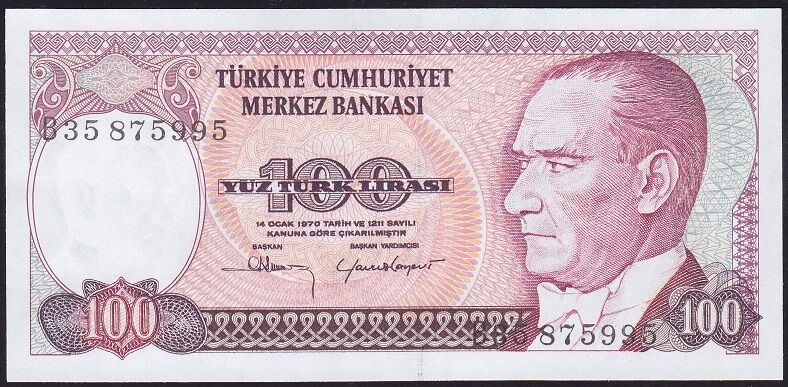 7.Emisyon 1.Tertip 100 Lira B35 875995 Çil